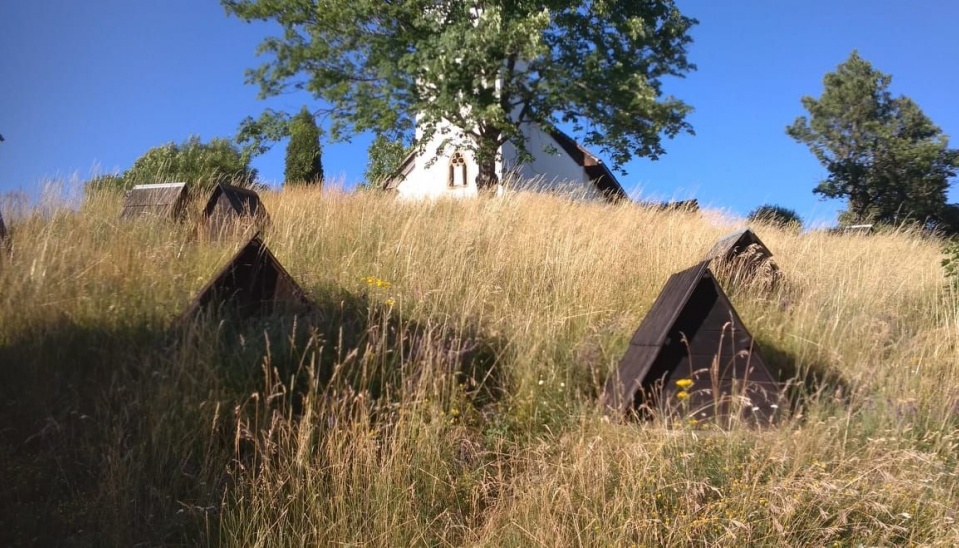 Pohľad na dašky zpod kopca, na ktorom je rannogotický kostol